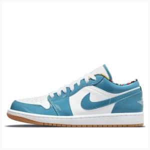 Nike Low Barcelona Cyber Teal Sneakers Air Jordan 1 Herr Vita Blå | JD-687SF