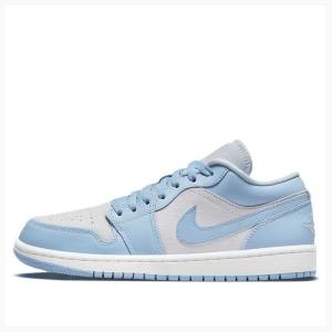 Nike Low Football Grey Aluminum Sneakers Air Jordan 1 Dam Blå Vita | JD-714XE