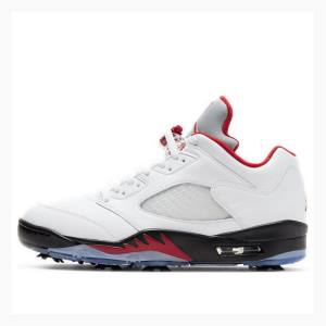 Nike Low Golf Sneakers Air Jordan 5 Herr Vita Röda Svarta | JD-854BO