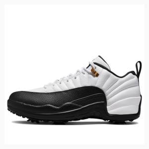 Nike Low Golf Taxi Unisex Sneakers Air Jordan 12 Herr Vita Svarta | JD-352UH