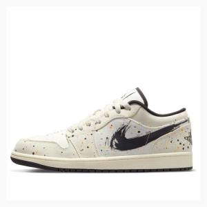 Nike Low SE Brushstroke Sneakers Air Jordan 1 Herr Vita Svarta | JD-035QV