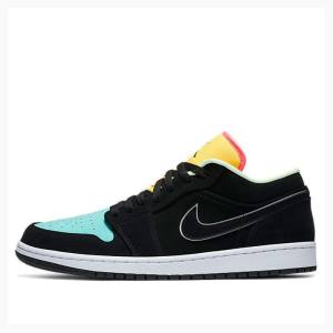 Nike Low SE Sneakers Air Jordan 1 Herr Svarta Gula Gröna | JD-382YR