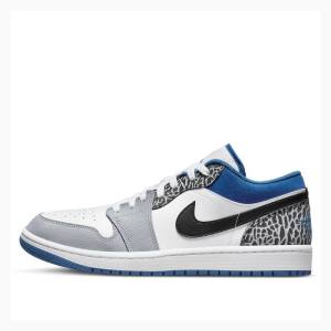 Nike Low SE Sneakers Air Jordan 1 Herr Vita Blå Grå | JD-678OP