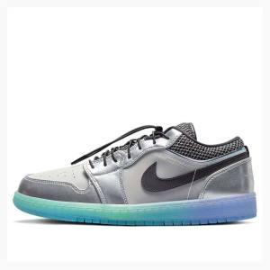 Nike Low Toggle Silver Sneakers Air Jordan 1 Dam Silver Svarta | JD-578GX