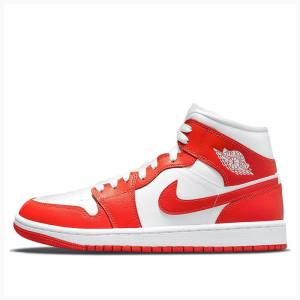 Nike Mid Basketskor Air Jordan 1 Dam Röda Vita | JD-518UY