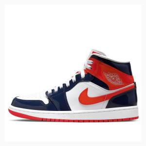 Nike Mid Basketskor Air Jordan 1 Dam Röda Blå | JD-896OU