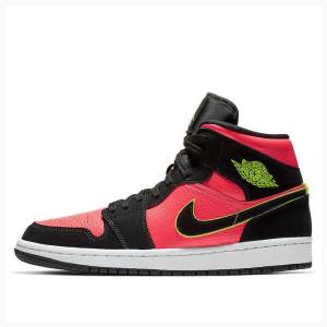 Nike Mid Basketskor Air Jordan 1 Dam Svarta Röda | JD-678TD