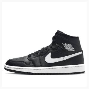 Nike Mid Basketskor Air Jordan 1 Dam Svarta Vita | JD-987BN