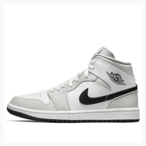 Nike Mid Basketskor Air Jordan 1 Dam Vita Grå Svarta | JD-528ZU