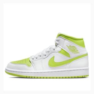 Nike Mid Basketskor Air Jordan 1 Dam Vita Gröna | JD-632ZQ