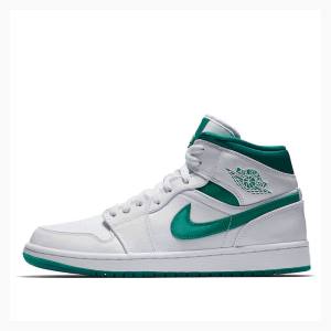 Nike Mid Basketskor Air Jordan 1 Herr Gröna Vita | JD-518TK