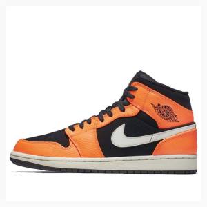 Nike Mid Basketskor Air Jordan 1 Herr Orange Svarta | JD-518CF