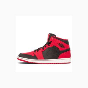 Nike Mid Basketskor Air Jordan 1 Herr Röda Svarta | JD-923NS