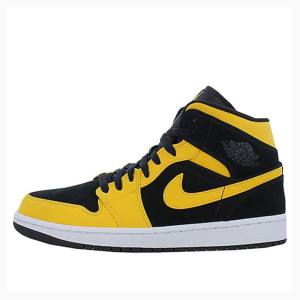 Nike Mid Basketskor Air Jordan 1 Herr Svarta Gula | JD-028TN