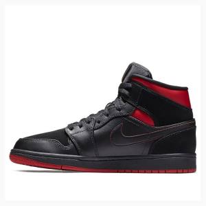 Nike Mid Basketskor Air Jordan 1 Herr Svarta Röda | JD-724ZJ