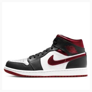 Nike Mid Basketskor Air Jordan 1 Herr Svarta Vita Röda | JD-947CF