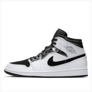 Nike Mid Basketskor Air Jordan 1 Herr Vita Svarta Silver | JD-104FL