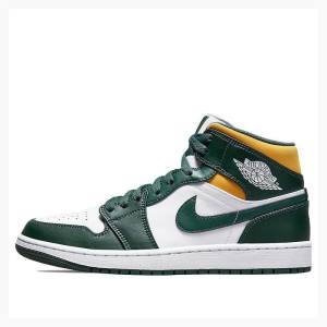 Nike Mid Basketskor Air Jordan 1 Herr Vita Gröna Gula | JD-268QU