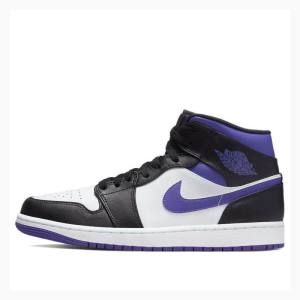 Nike Mid Basketskor Air Jordan 1 Herr Vita Svarta Lila | JD-371YO