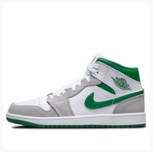 Nike Mid Basketskor Air Jordan 1 Herr Vita Grå Gröna | JD-672JU