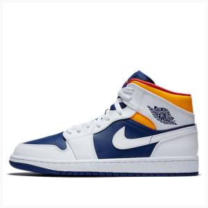 Nike Mid Basketskor Air Jordan 1 Herr Vita Blå Orange | JD-893XM