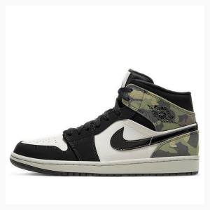 Nike Mid Camo Basketskor Air Jordan 1 Herr Svarta Vita Gröna | JD-715RN