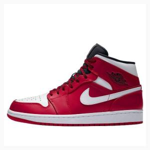 Nike Mid Chicago Basketskor Air Jordan 1 Herr Vita Röda | JD-641BP