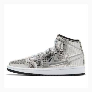 Nike Mid Flashing Lights Basketskor Air Jordan 1 Dam Silver | JD-804GE