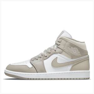 Nike Mid Linen Basketskor Air Jordan 1 Herr Vita Bruna | JD-597DQ