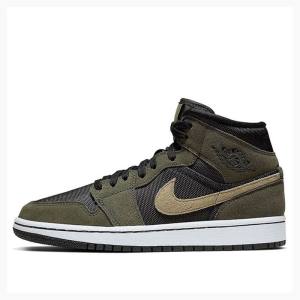 Nike Mid Military Basketskor Air Jordan 1 Dam Olivgröna Svarta | JD-924SX