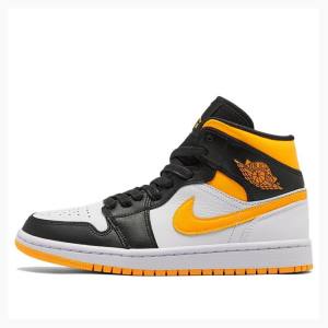 Nike Mid SE Basketskor Air Jordan 1 Dam Vita Svarta Gula | JD-714UP