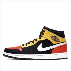 Nike Mid SE Basketskor Air Jordan 1 Herr Svarta Gula Orange | JD-072WH