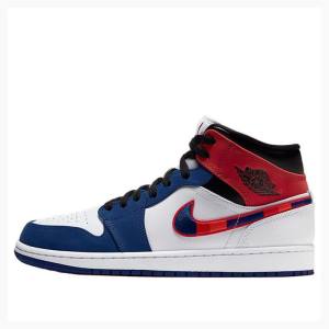 Nike Mid SE Basketskor Air Jordan 1 Herr Vita Blå Röda | JD-389FN