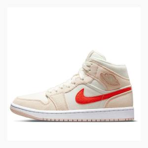 Nike Mid SE Corduroy Sail Basketskor Air Jordan 1 Dam Grädde Röda | JD-210IT