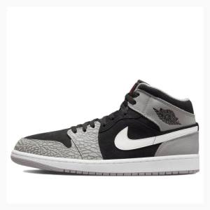 Nike Mid SE Elephant Print Basketskor Air Jordan 1 Herr Vita Svarta Grå | JD-943GJ