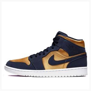 Nike Mid SE Obsidian Basketskor Air Jordan 1 Herr Guld Marinblå | JD-691HG