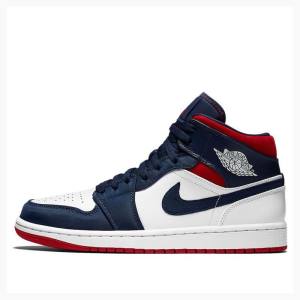 Nike Mid SE Olympic Basketskor Air Jordan 1 Herr Vita Blå | JD-863IE