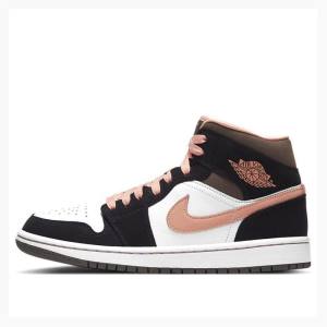 Nike Mid SE Peach Mocha Basketskor Air Jordan 1 Dam Vita Svarta Rosa | JD-712FP