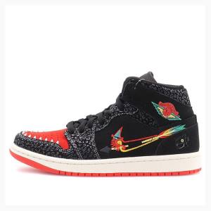 Nike Mid SE Siempre Familia Basketskor Air Jordan 1 Herr Svarta Röda | JD-291SM