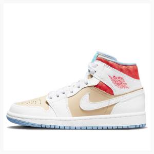 Nike Mid Sesame (W) Basketskor Air Jordan 1 Dam Vita Röda Bruna | JD-125NQ