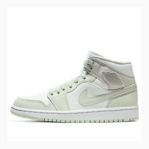 Nike Mid Spruce Aura Basketskor Air Jordan 1 Dam Gröna Vita | JD-691NO