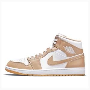 Nike Mid Tan Gum Basketskor Air Jordan 1 Herr Beige Vita | JD-672CJ