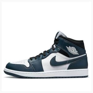 Nike Mid Teal Basketskor Air Jordan 1 Herr Vita Blå | JD-961HL