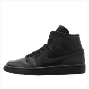 Nike Mid Triple Basketskor Air Jordan 1 Dam Svarta | JD-213RQ