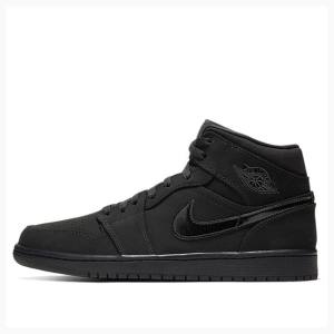 Nike Mid Triple Basketskor Air Jordan 1 Herr Svarta | JD-528KG