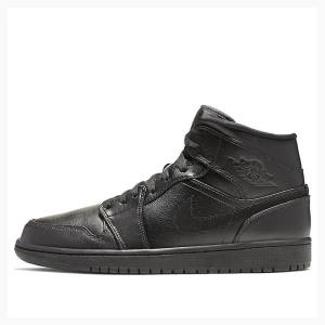 Nike Mid Triple Basketskor Air Jordan 1 Herr Svarta | JD-624BH