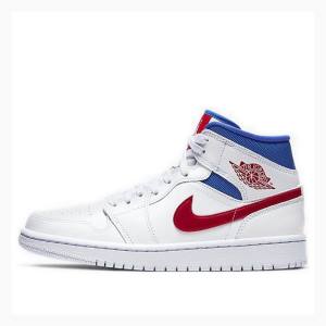 Nike Mid USA Basketskor Air Jordan 1 Dam Vita Blå Röda | JD-710LC