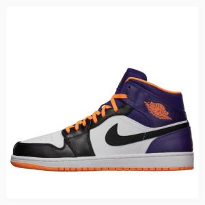 Nike Mid White Bright Citrus Basketskor Air Jordan 1 Herr Lila Svarta Orange | JD-178FU