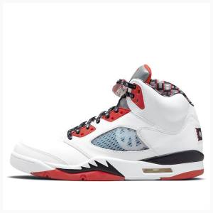 Nike Retro Quai 54 Basketskor Air Jordan 5 Herr Vita Röda Silver | JD-021AR