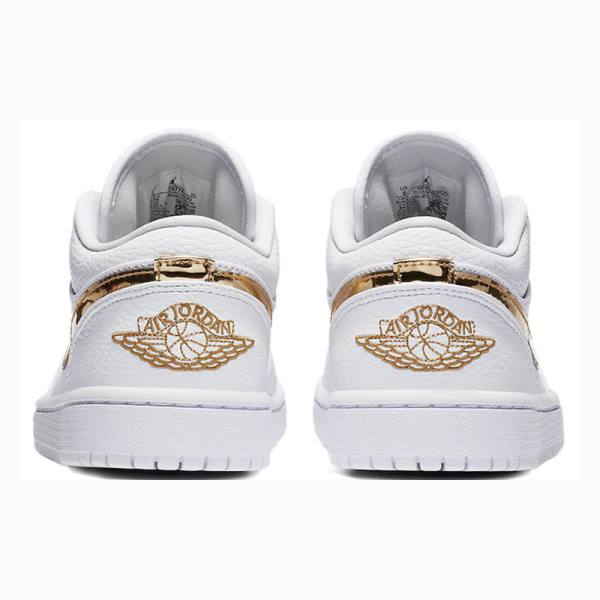 Nike Low SE Metallic Sneakers Air Jordan 1 Dam Vita Guld | JD-769UG